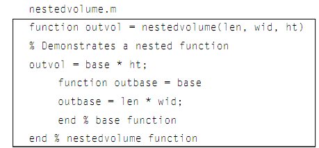 Example of nested functions, MATLAB in Statistics