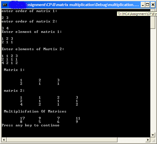 multiplication of matrices with compatibility check, C/C++ Programming